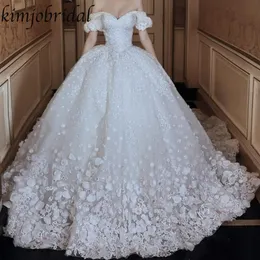 Najnowsze Arrival White 2021 Plus Rozmiar Suknia Balowa Gothic Suknie Ślubne Off Ramię 3d-Floral Aplikacja Koronki Zroszony Backless Vintage Bridal