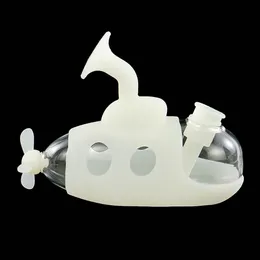 Tubulações de água Silicone Bong Tubulações de vidro fumando bongos 4.9 '' brilhar no submarino escuro com tigela pequena grátis