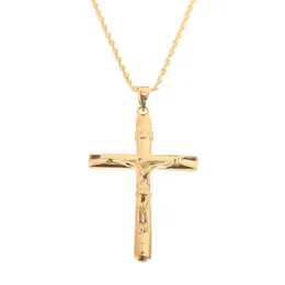 Stor storlek Cross Necklace Inri Crucifix Jesus Piece Pendant Men Guldkedja Katolska Smycken Julklappar