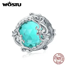 WOSTU Gerçek 925 Ayar Gümüş Çiçek Lampwork Boncuk Yuvarlak Kristal Charms Kolye Fit Orijinal Bilezik Takı Yapımı CTC105 Q0531