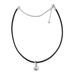 Lato Oryginalne 925 Sterling Silver Czarne Skórzane Seashell Choker Naszyjniki Dla Kobiet Oryginalne Wisiorki Naszyjnik Biżuteria