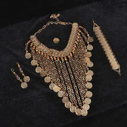 Algerischer Folk-Kostüm-Schmuck-Halsketten-Set, Kristall-Perlen-Halskette, Gold-Anhänger-Halskette, große Größe, nigerianische Frauen-Schmuck-Set H1022