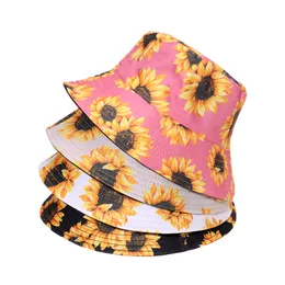 Moda czarny biały różowy kwiatowy słonecznik wiadro wiadro kapelusze męskie kobiety czapki rybak dropshipping