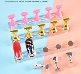 2021 Kvalitet 5PCS Nail Art Practice Display Stativ Chess Board Magnetic Tips Vit svart övningshållare Set Polish Gel Färgdiagramverktyg