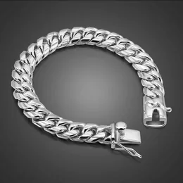 Klasyczne Włochy Męskie Bransoletki 100% 925 Sterling Silver Handmade Curb Cuban Link Chain Bangle 10 mm 7-10 w prezencie Man Jewelry