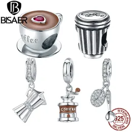 2020 neue BISAER 925 Sterling Silber Kaffeebohne Set Perlen Charms Silber 925 Original klarer Kubikzirkon Schmuckherstellung EFC171 Q0531