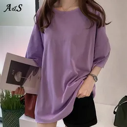 T-shirt femminile stile coreano colore puro M-XL donna oversize top Harajuku semplice maglietta basic feminina bianca casual O-collo 210315