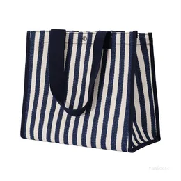 Koreanska Striped Handbag Canvas Kvinnors Vegetabiliska Shoppingväska Bär Lunchväskor 4Color T2I52276