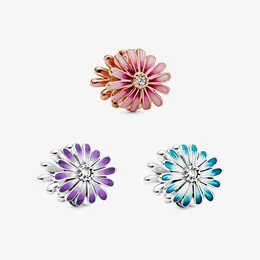 New Arrival 925 Sterling Silver Blue Daisy Flower Charm Fit Original European Charm Bracelet Fashion Jewelry Accessories