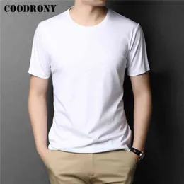 Coodrony varumärke högkvalitativ sommar cool bomull tee topp klassisk ren färg casual o-hals kortärmad t-shirt män kläder c5202s g1222