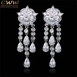 Design blomma och droppe cubic zirconia kristall lång dangling örhängen för kvinnor händelse party smycken cz317 210714