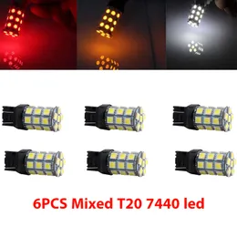 6pcs / pack hotsale T20 7443 W21 / 5W T20 7440 5050 27SMD 빛 LED 전구 자동 자동차 브레이크 턴 스톱 리어 램프