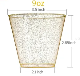 NEW9OZ 270ML Disposable Thick Water Cup Gold Powder Wine Glass Whiskey Plastic Juice Dessert Mousse Cups RRE10560