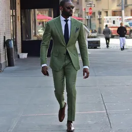 Sage Green Men Garnitury Ślub Tuxedos Custom Made Slim Fit Dwa kawałek pana młodego Kurtka Formalna Pants Mężczyzna Blazer Prom Suknie Wieczorowe