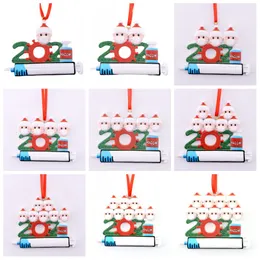 Kwarantanna Dekoracja świąteczna 2021 Xmas Ozdoby Rodzina 1-7 Heads DIY Drzewo Wisiorek Akcesoria z żywicą liny