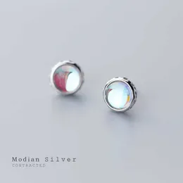 Genuine 925 Sterling Silver Moonstone Vintage Round Stud Earrings for Women Rose Gold Color Exquisite Fine Jewelry 210707