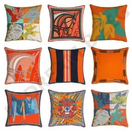 Oranje serie kussen paarden bloemen print sierkussen voor thuis stoel sofa decoratie vierkant kussen HT112