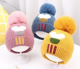 Children's Woolen Hat Jacquard Bear Baby Dzianiny Cute Futro Ball Ciepły kapelusz GC707