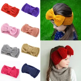 Jesień Zima Noworodek Pałąk Big Bow Knot Baby Ear Ciepszy Szydełka Dziecięce Kids Hairband Dziecko Akcesoria do włosów Head Wrap