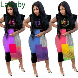 Women Tracksuits Two Peices Dress Set Deisgner Slim Sexy Sleeveless Letters Printed Casual Random Color Suits Color Block Stitching Outfits