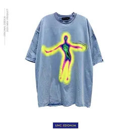 UNCLEDONJM Distorted Portrait Printing Short-Sleeved T-shirt Hip-Hop Summer streetwear oversized retro men t shirt 210716