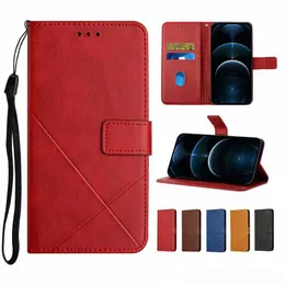Luxury Stripes PU Läder Plånbok Telefon Väskor till iPhone 13 12 11 Pro Max X XR XS 6 6S 7G 8 Plus ID-kort Solid Färg Flip Stand Kickatand Cover Case