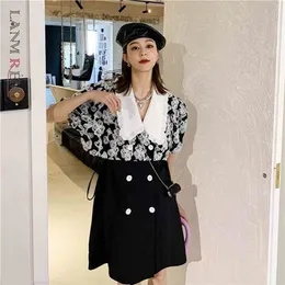 Summer Dress Lotus Leaf Collar Gauze Flower Double Breasted Temperamet Loose Fit Fashion 2P033 210526