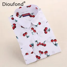 Women's Blouses & Shirts Dioufond Floral Long Sleeve Vintage Blouse Cherry Turn Down Collar Shirt Blusas Feminino Ladies Womens Tops Fashion