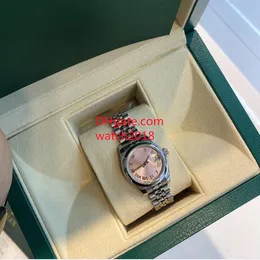 Reloj de mujer 26mm mecánico esfera rosa lupa grande cristal de zafiro plata jubileo pulsera de acero relojes de lujo caja Original impermeable