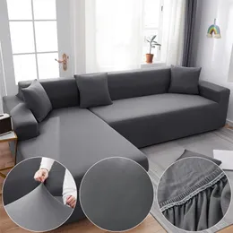 Light Grey Solid Color Sofa Pokrywa do salonu Funda poliester all inclusive Modern Elastic Corner Lean Slipcover 45009 211116
