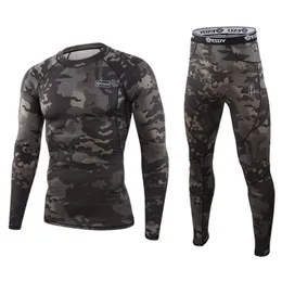 Esdy Camouflage Thermal Bielizna Zestaw Długi Johns Mężczyźni Funkcjonalne Training Camo Sports Sexy Fitness Long Johns Run Dressuit 210910