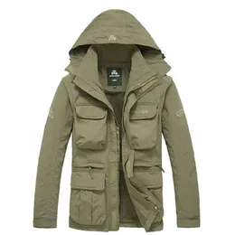 Men Tactical Jacket Autumn Quick Dry 2-in-1 XXXL Military Style Army Coat Male Multi Pockets Hooded Windbreaker Waterproof 211217