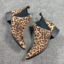 Fhanchu 2022 новый леопардовый женский лодыжку Bootselastic Springautumn Sexy Shoesmid Block Obluded Toenaked BotaSdropshipping