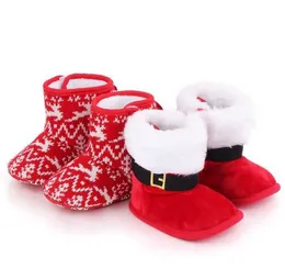 2021 Zima Boże Narodzenie Santa Claus Buty Ciepłe First Walkers Baby Baby Snow Botki Infant Crochet Knit Fleece Buty dla chłopców Dziewczyny Prezent G1023