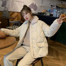 Europen Vinter Koreansk Chic Warm Little Ling Lattice Cotton-Padded Jacket 211013