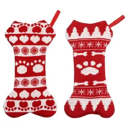 Christmas Decorations Large Holiday Party Supplies Hanging Pet Dog Stockings Knit Bone Shape