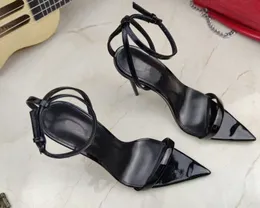 Använd rutan! Fashoin Women's High Heels Sandaler Kvinnor Skor 10,5cm Trend Classic Elegant Patent Läder Pekad Klänning 35-41