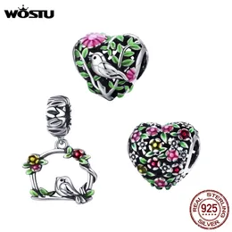 WOSTU Gerçek 925 Ayar Gümüş Kuş Ormanda Charm Fit WST Boncuk Bilezik Moda Orijinal DIY Takı Hediye