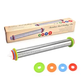 Stainless Steel Pastry Baking Rolling Pin with Measurements Adjustable Thickness Rings, for Baking Dough, Pizza, Pie, Pastries, Pasta,