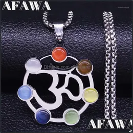 & Pendants Pendant Necklaces Fashion 7 Color Chakras Yoga Stainless Steel Chain Necklace Women Sier Jewelry Collier Femme N4230S011 Drop Del