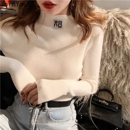 Joinyouth Połowa Turtleneck Swetry Stałe Aplikacje Jesień Zima Wszystkie Mecz Kobiety Swetry Slim Pull Femme Fashion J261 211216