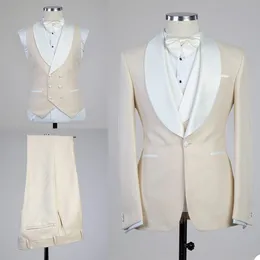 Smoking da sposo da sposa slim one button scialle champagne risvolto pantaloni abiti da uomo giacca da ballo di fine anno cappotto abiti formali 3 pezzi