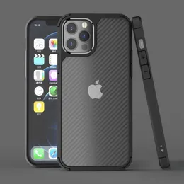 Carbon Fiber Case for iPhone 14/13/12 Mini/Pro/Max PC Back Soft Bumper Half Clear Fashion Phone Cover 100pcs/up