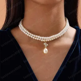 Pearl Wisiorek Naszyjnik dla Kobiet Dziewczyny Wielowarstwowe Moda Sweter Łańcuch Urok Rhinestone Naszyjniki Ślubny Choker Biżuteria Prezent