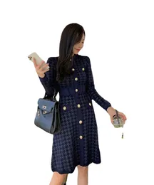 فساتين حزب tingfly mulheres inverno outono malha houndstooth botão decoração ماجو senhora a linha vestido malhas عارضة البسيطة vestidos