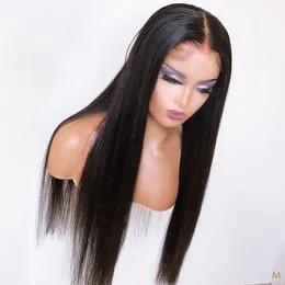Full Lace Frontal Wig Brazilian Remy Straight Wigs for Black Women Pre Plucked with Baby Hair 150% Middle Ratio BleachedHighlights seamless