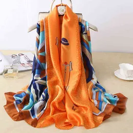 Scarves Brand Designer Silk Scarf Female Foulard Bandana Long Shawls Wraps Winter Neck Scarves Pashmina Lady Hijab Luxury 211110