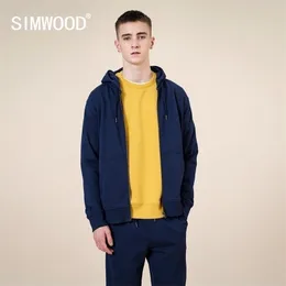 Simwood outono inverno novo algodão-jersey zip-up hoodie homens básicos moletom com capuz confortável jaquetas corredor outerwear 201112