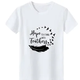 Damen T-Shirt Hope Feathers Woman Bird Feather Graphic Tee Damen Baumwolle O-Ausschnitt Kurzarm T-Shirt Mode Sommer Top