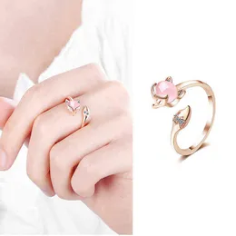 2021 Nowy Wysokiej Jakości Crystal Cyrkon Opal Fox Pierścienie Rozmiar Regulowany Różany Złoty Pierścień Dla Kobiety Moda Biżuteria Otwarty Projektant Ring G1125